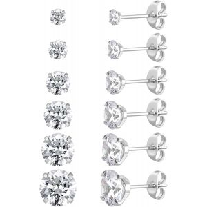 Kal-Lot De 6 Paires De Clous D'oreilles En Acier Inoxydable Chirurgical Avec Vis Arrière Plaqué Or 18 Carats En Forme De C?ur, Étoile, Carré, Coupe Princesse, Rondes, Zircons Cubiques Blancs, Pour Fe - Neuf