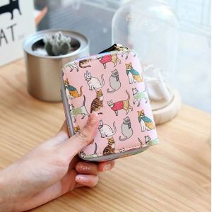 Fille Mignon Chat Imprimé Porte-Monnaie Femme Court Mignon Petit Frais Multifonctionnel Femme Portefeuille Porte-Monnaie Porte-Monnaie Porte-Monnaie Clé Carte Carte Carte Carte Carte - Neuf