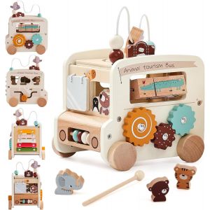 Cube de motricité pour bébé Montessori à partir de 1 an, jouet de motricité 9 en 1 pour bébé de 12 mois et plus, jouet en bois, cube d&#39;activité pour enfants à partir de 1 an, cadeau fille et - Beige - Neuf