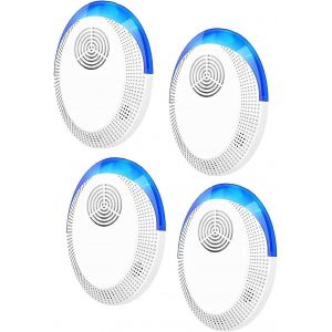 Lot de 4 r&eacute;pulsifs &agrave; ultrasons pour nuisibles, r&eacute;pulsif &eacute;lectronique &agrave; brancher contre les souris, rats, araign&eacute;es, rongeurs, mouches et moustiques. - Neuf