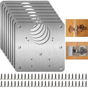4 Pi&egrave;ces Plaque Reparation Charniere Porte, Plaque Reparation Charniere Porte d'armoire avec 48 vis, Plaque de R&eacute;paration de Charni&egrave;re pour la R&eacute;paration de Charni&egrave;re Porte Placard, Bois, Meubles - Neuf