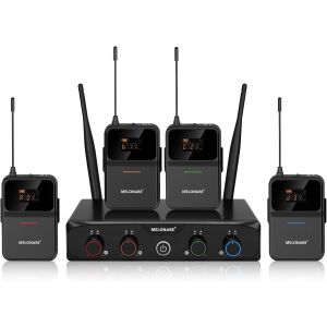 Syst&egrave;me Micro Sans Fil Uhf &Agrave; 4 Canaux Avec 4 X 10 Fr&eacute;quences, Port&eacute;e De 200 Pieds, 4 Bodypacks Et Microphones Pour &Eacute;couteurs/Lapelles Pour Chant, &Eacute;glise, Conf&eacute;rence (Mwm-41-4B) - Neuf