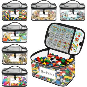 SUBZONAL-Lot de 6 sacs de rangement pour jouets en PVC transparent imperm&eacute;able avec &eacute;tiquette nominative et instructions (fran&ccedil;ais non garanti), fermeture &eacute;clair pour rangement Lego, puzzles (L) - Neuf