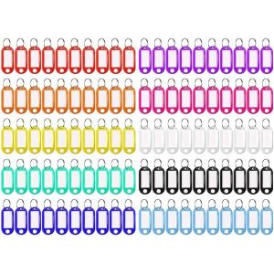 KALANKA-100pcs Porte-cl&eacute; &agrave; Etiquette, 10 Couleurs Porte Cl&eacute;s en Plastique Porte &Eacute;tiquette Inscriptibles avec Anneau pour &Eacute;tuis &agrave; Cl&eacute;s Marque d'animaux de Compagnie - Neuf