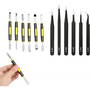 Kal-Outils De Réparation D'ouverture, Mini Pied De Biche Outils De Réparation Mobile - Kit De 12 Pièces - 6 Outils À Double Tête + 6 Pinces Noires - Outils Professionnels Compactes Pour Réparations - Neuf