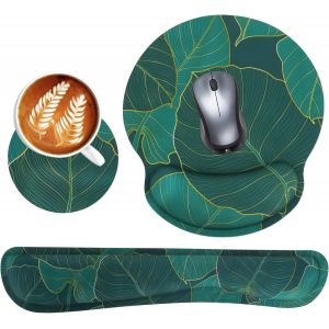 Ensemble de Tapis de Souris 3 en 1, Tapis de Souris Ergonomique + Repose Poignet Clavier + sous Verres, Mouse Pad Mousse &agrave; M&eacute;moire pour Jeux Bureau Etude Maison - Neuf