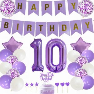 Ershi-Décoration D'anniversaire Pour Fille - Violet - Décoration De Gâteau D'anniversaire - Violet Et Blanc - Décoration De Fête 1[7 - Neuf
