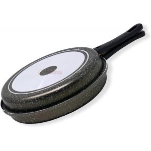 Checarzhn--No1-Poele Double - 28cm - Lavable Au Lave-Vaisselle - Poignée Amovible - Aluminium - Poele Omelette - Poele Double Compartiment - Poele À Tortillas - Double Poele - Made In Italy - Neuf
