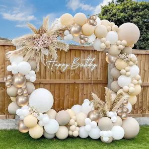 KALANKA-Kit d'arche de ballons ¿ 122 ballons beiges, blanc sable ¿ Facile à assembler ¿ Arche de ballons blancs de plage avec accessoires ¿ Décorations d'anniversaire, de mariage, fête d'enfants - Neuf