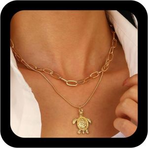 Kal-Collier Bohémien Coquillage Collier Pendentif Coquillage Doré Colliers Ras De Cou Coquillages Vintage Colliers Ras Cou Chaîne Paperclip Ras Cou Bijoux Pour Femmes(Coquillages) - Neuf
