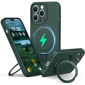 Maa-Liquid Silicone Coque Pour Iphone 14 Pro With Magnetic Ring Stand, Upgraded Camera Protection Mil-Grade Drop Shockproof Soft Anti-Scratch Microfiber Lining Silicone Coque(Vert) - Neuf