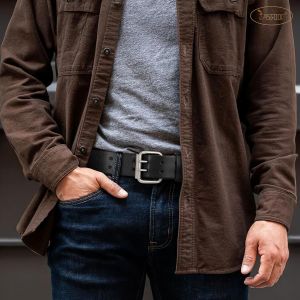 Cheng-Ceinture Double Prong En Cuir Pour Homme - Casual Work Heavy Duty À Double ?Illets Pour Jeans - Neuf