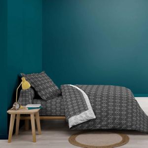 Kalanka-Douceur D'int&eacute;rieur, Housse De Couette (140 X 200 Cm) Aristide Anthracite, 100% Coton - Neuf