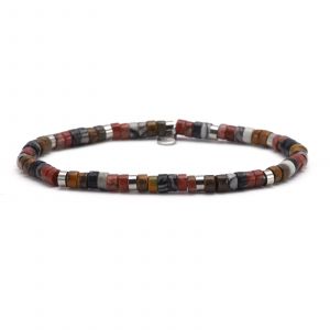 Bracelet Acier Perles Heishi 4mm Webstone Jaspe S&eacute;same Rouge Bamboo - Neuf