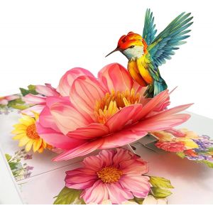 MEVRONISSHOP-Carte Anniversaire Femme, 3D Colibris et Fleurs Carte Pop Up avec Enveloppe, Cadeau Anniversaire Femme, pour femme/&eacute;pouse/grand-m&egrave;re - Neuf