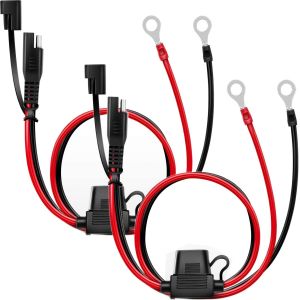 MEVRONISSHOP-2Pcs Connecteur SAE,2 broches SAE Connecteur,connecteur sae 12v,etanche,Le c&acirc;ble de d&eacute;connexion Rapide SAE,0.6m SAE &agrave; Anneau Terminal,12 V-24 V, avec fusible 10 A - Neuf