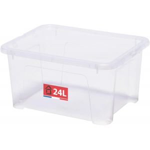 KALANKA-SUNDIS View Box, boîte de rangement en plastique avec couvercle, 24l, transparent, superposable et empilable, idéale pour ranger les armoires, le bureau, la buanderie, la salle de bain - Neuf