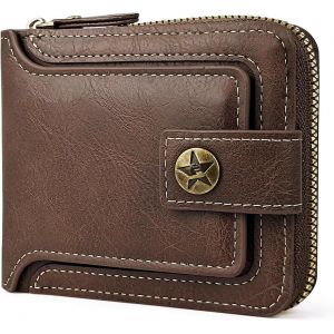 TRAHOO-Portefeuille Homme, Vintage PU Cuir Porte Carte Homme Grande Capacit&eacute; Porte Monnaie avec 8 Emplacements pour Cartes Fermeture &eacute;clair - Neuf