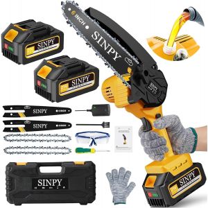 VornixorSarlshopMini Tronconneuse a Batterie 2x4000mah, 6 Pouces Tron&ccedil;onneuse sur Batterie Elagueuse Thermique Coupe Branche Electrique Petite Tron&ccedil;onneuse Sans Fil pour Jardin, 2 Cha&icirc;nes, 2 Guide-ch - Neuf