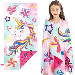 Eryi-Serviette De Plage Licorne,76 X 150 Cm Serviette Microfibre Pour Enfants, Séchage Rapide Absorbant Doux Drap De Plage Serviette De Bain Filles, Pour Natation Voyage Piscine Plage - Neuf