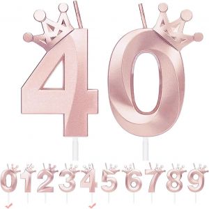 Eryi-Bougies D'anniversaire Numéro 40,3d Or Rose Bougie Chiffre 40,Bougies D'anniversaire Avec Couronne,Pour Fêtes D'anniversaire,Anniversaires,Anniversaires De Mariage (Or Rose, 40) - Neuf
