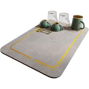 Tapis Egouttoir, Tapis De Séchage En Boue De Diatomées Tapis Égouttoir Vaisselle Absorbant Séchage Rapide Pour Ustensiles De Cuisine Comptoir D'evier De Cuisine De Bar (40 * 50 Cm, Grey) - Neuf