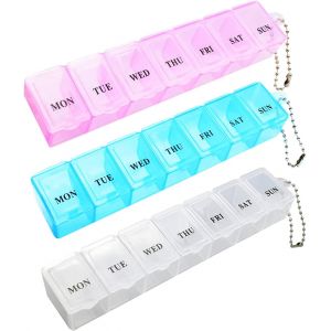 Pilulier 3 Pièces,Pilulier Portable Pour Tablette De Voyage 7 Jours Avec Compartiments Pour Médicaments,Suppléments,Vitamines Et Huile De Foie De Morue (Rose,Blanc Et Bleu) - Neuf