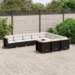 Prolenta Premium - Salon De Jardin 10 Pcs Avec Coussins Noir R&eacute;sine Tress&eacute;e - Neuf