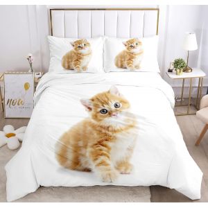 Sjzg-Housse De Couette Chat 200x200, Motif Chat Mignon En Microfibre Douce, Avec Housse De Couette Et Taies D'oreiller, Pour Gar&ccedil;ons Et Filles(Chat 2, 200x200cm) - Neuf