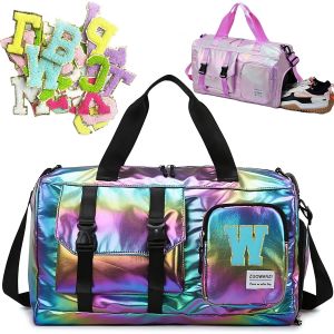 acdsgd-Sac de Voyage avec Compartiment &agrave; Chaussures,Sac de Sport Homme Femme,Sac Weekend S&eacute;par&eacute; Sec et Humide avec 26 Pi&egrave;ces DIY Lettre Thermocollante - Neuf