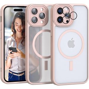 Kal-Magnétique Coque Iphone 14 Pro Compatible Magsafe [Protection Caméra Intégrée] Housse Ultra Fine Anti-Choc -Dos Translucide Mat + Bordure Tpu Souple - Neuf