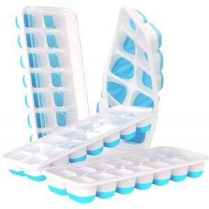 Bac À Glaçons Avec Couvercle, Lot De 4 ¿ Bac À Glaçons En Silicone, 56 Glaçons, À Dégagement Rapide, Empilable, Réutilisable (Bleu) - Neuf