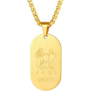 Trahoo-Collier Signe Astrologique Personnalisé Prénom & Photo, Pendentif Médaillon/Plaque Zodiaque Acier Inoxydable(Boîte Cadeau) - Neuf