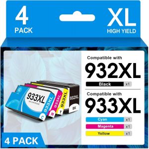 ASFASFq-932XL 933XL Lot de 4 cartouches d'encre de rechange pour HP 932 XL 933 XL 932XL 933XL (noir, cyan, magenta, jaune) - Haute capacité pour HP Officejet 6600 6700 7612 7510 7110 6100 7610 - Neuf