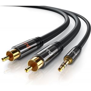 C&acirc;ble audio Y de 10m HQ St&eacute;r&eacute;o jack 3,5mm vers RCA Y-C&acirc;ble 1 x fiche jack m&acirc;le vers 2 x fiches cinch RCA m&acirc;le-Fiches plaqu&eacute;es or de pr&eacute;cision-conducteur en cuivre sans oxyg&egrave;ne - Neuf