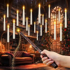 Bougie Flottante Avec Baguette, Lot De 20 Fausses Bougies À Led Flamme Vacillante Bougie Chandelier Decorative Avec Télécommande Pour Decoration Halloween Noel Maison Chambre - Neuf