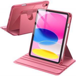 Coque Rotative Pour Ipad (A16) 11&Egrave;me/10&Egrave;me G&eacute;n&eacute;ration (2025/2022) Avec Porte Pencil, &Eacute;tui Housse De Protection Rotation &Agrave; 360 Degr&eacute;s Support, Dos Transparent (Rose) - Neuf