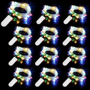 TRAHOO-12 Packs Guirlandes Lumineuses &agrave; Piles, 20 LEDs 2M Guirlande en Cuivre, IP65 &Eacute;tanche Argent Fil Multicouleur Ambiance Lumi&egrave;re pour D&eacute;coration No&euml;l F&ecirc;te Mariage Jardin Terrasse Pelouse Maison - Neuf