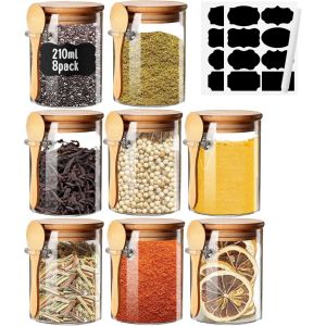 Eryi-Pots À Épices Verre Avec Étiquettes Petit Bocaux En Verre Avec Couvercle Hermétique Et CuillèreU20138 Pièces 220mlU2013boite Epices Cuisine Accessoires Bocaux À Épices Bocaux Rangement Pour Ca - Neuf