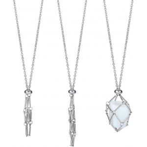 Kal-2 Pièce Cage Support En Cristal, Collier Porte-Cristal Fait À La Main, Porte-Collier En Pierre, Pierres Précieuses Quartz Pour Femmes Et Hommes (Longueur D'environ 17.2 Pouce/43.8cm) - Neuf