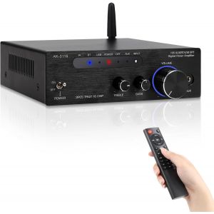 Amplificateur Audio, Amplificateur HiFi, Amplificateur st&eacute;r&eacute;o 600W 2 Canaux, Bluetooth 5.0, 12V 220V, LCD, Hi-FI, Radio FM Portable, entr&eacute;e SD Card/USB, pour la Maison ou la Voiture - Neuf