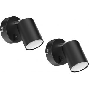 Subzonal-2 Pi&egrave;ces Spot Mural Waika, &Agrave; Une Flamme, Avec Interrupteur, Gu10, Noir Mat, Incl. Ampoule Led Gu10 630lm, Blanc Chaud - Neuf