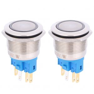 Lot de 2 interrupteurs a bouton-poussoir autobloquants a 6 broches, 22 mm, AC 220 V, en acier inoxydable, blanc - Neuf