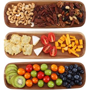 Checarzhn--No1-Plateau Bois, 3 Pièces Plateau De Service En Bois D'acacia Avec Lèvre Rainurée, Petits Plateaux De Service Rectangulaire Pour La Decoration Salle De Bain, Desserts Y Rangements, 33x11, - Neuf