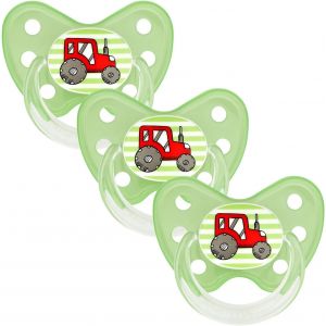 Set De 3 T&eacute;tines Orthodontiques En Silicone-Taille 3,D&egrave;s 14 Mois-La Sucette Pour B&eacute;b&eacute; &Eacute;vite Le D&eacute;salignement Des Dents-Fabriqu&eacute; En Allemagne-Sans Bpa-Tracteur,Vert - Neuf