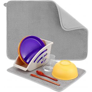 Kalanka-Petit Tapis D'&eacute;gouttement 30 X 40 Cm En Microfibre Tapis De S&eacute;chage De Vaisselle Protection De Plan De Travail De Cuisine Tapis De Vaisselle Gris Pour &Eacute;vier, Plans De Travail Et &Eacute;gouttoirs - Neuf