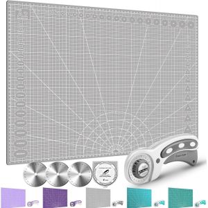 A2 Grande Tapis De Découpe Avec Coupe-Rouleau Et Lames De Rechange De 45 Mm,Accessoire De Couture, Auto-Cicatrisant Set De Coupe De Tissu, Grille Double Face, Gris. - Neuf