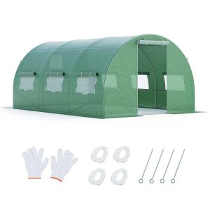 Serre De Jardin Tunnel 400 X 300 X 200 Cm Robuste Avec Protection Pe Et Ventilation Pratique En Acier Galvanis&eacute; Vert Helloshop26 20_0013571 - Neuf