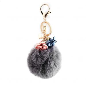 Porte-Cles En Alliage Avec Pendentif En Fausse Perle Et Fleur (Gris) - Neuf