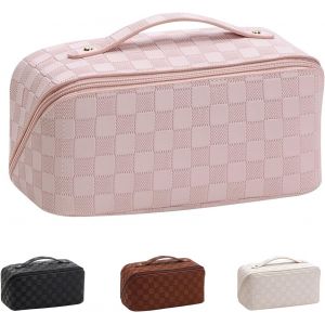 (Rose) Trousse de maquillage, trousse de maquillage de voyage de grande capacité avec poignée et - Neuf